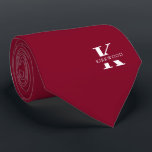 Elegant Monogram Bright Burgundy | White|One-Sided Tie<br><div class="desc">An elegant necktie featuring a bold white monogram across a bright burgundy background. On top of this monogram sits your first or last name spelled out in all capitals. If you prefer a bolder look for the personal name inside of the large letter you can do the following: Use the...</div>