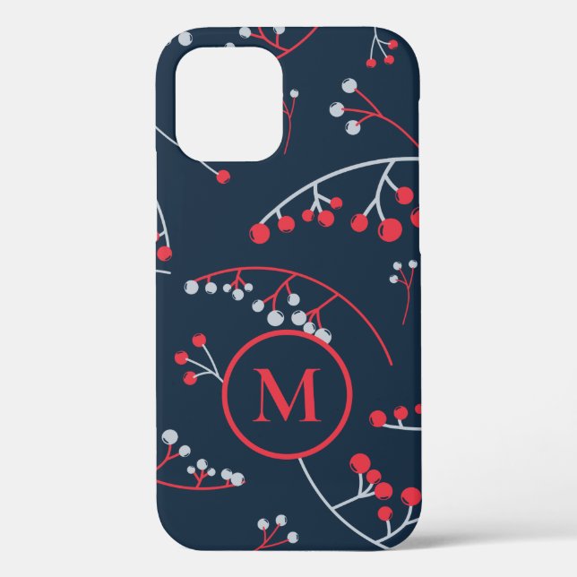 Elegant monogram bright red berry pattern Case-Mate iPhone case (Back)
