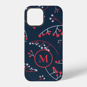 Elegant monogram bright red berry pattern iPhone 12 case