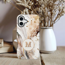 Elegant Monogram Brown Gold Marble Abstract Design
