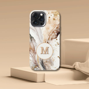 Elegant Monogram Brown Gold Marble Abstract Design iPhone 13 Pro Max Case