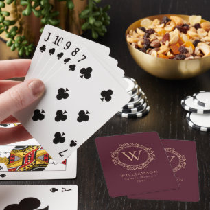 Elegant Monogram Burgundy Family Reunion Playing Cards