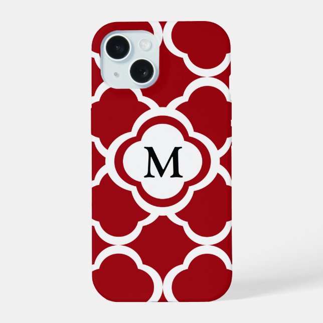 Elegant Monogram Burgundy Pattern iPhone 15 Case (Back)