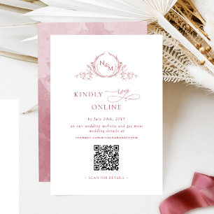Elegant Monogram Burgundy RSVP Online QR Code Enclosure Card
