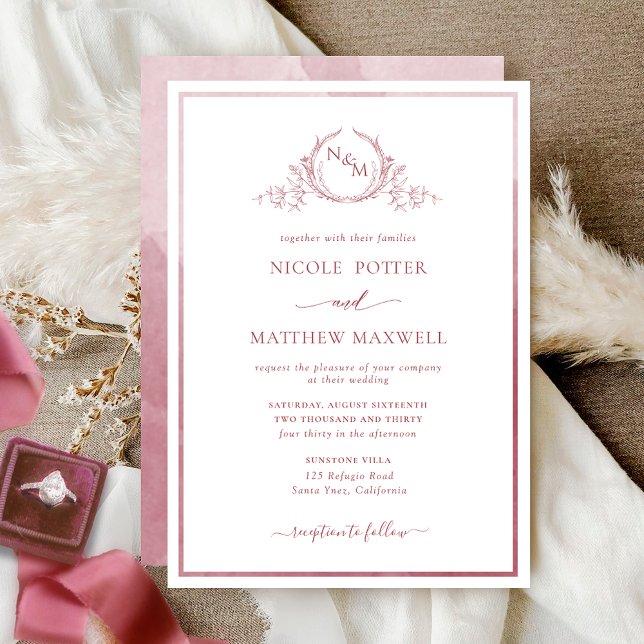 Elegant Monogram Burgundy Watercolor Wedding Invit Invitation (Creator Uploaded)
