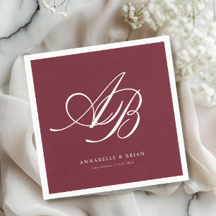 Elegant Monogram Burgundy Wedding  Napkin