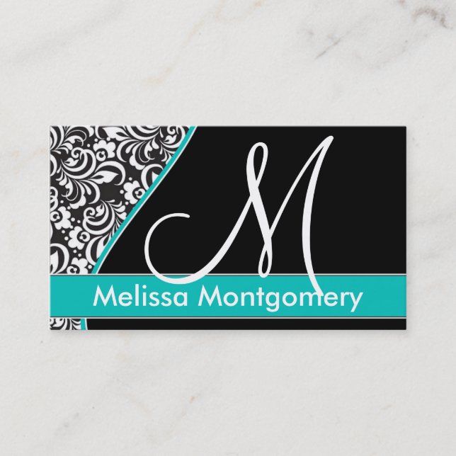 Elegant Monogram business card - Teal (Front)