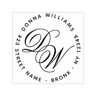Elegant Monogram Calligraphy 2 Initials Address Self-inking Stamp