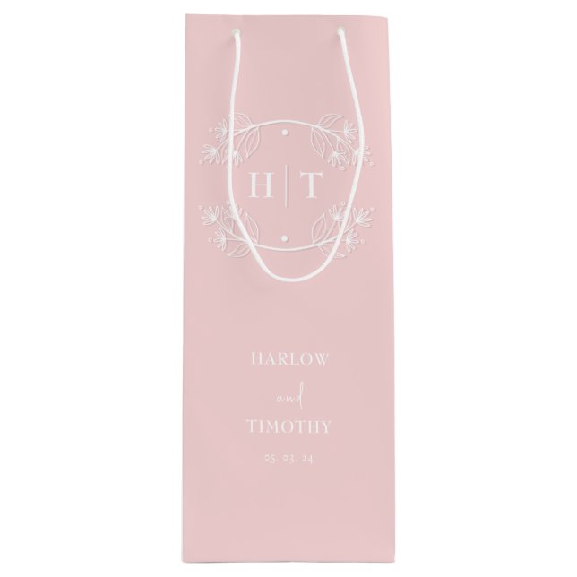 Elegant Monogram Calligraphy Pink Gift bag Wedding (Front)