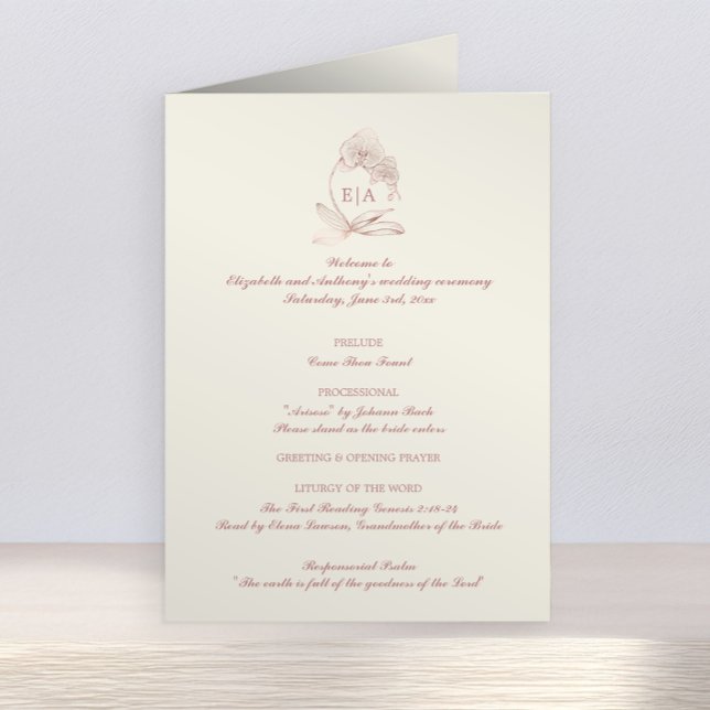 Elegant Monogram Catholic Wedding Mass Ceremony  Program (Elegant Wedding Program)