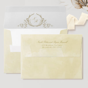 Elegant Monogram Champagne Watercolor Wedding Envelope