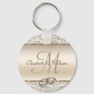Elegant Monogram Champagne Wedding Favour Key Ring