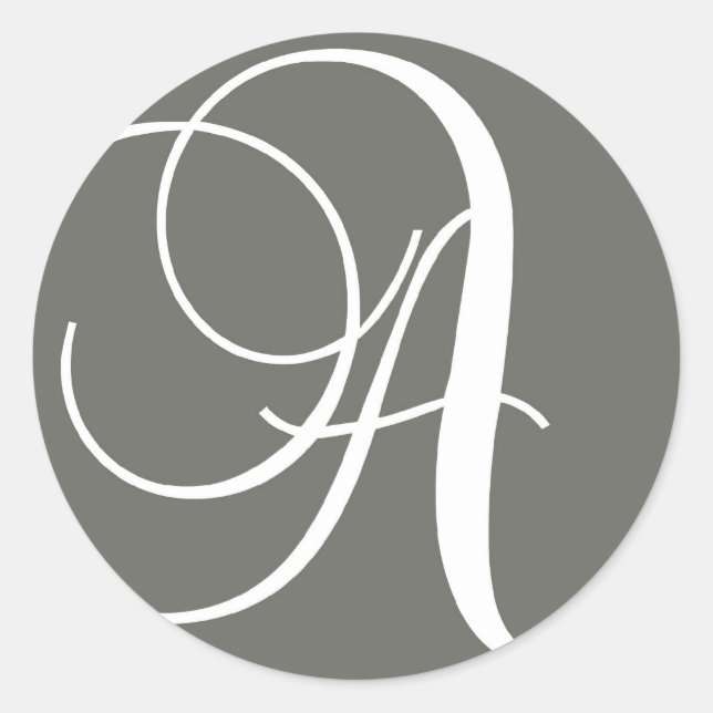 Elegant Monogram Charcoal White Wedding Sticker (Front)