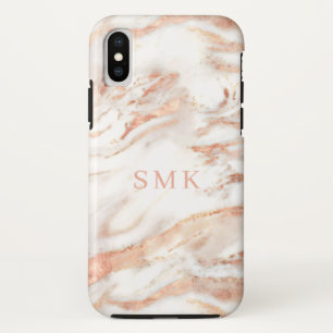 Elegant Monogram Chic Copper Rose Gold Marble iPhone XS Case