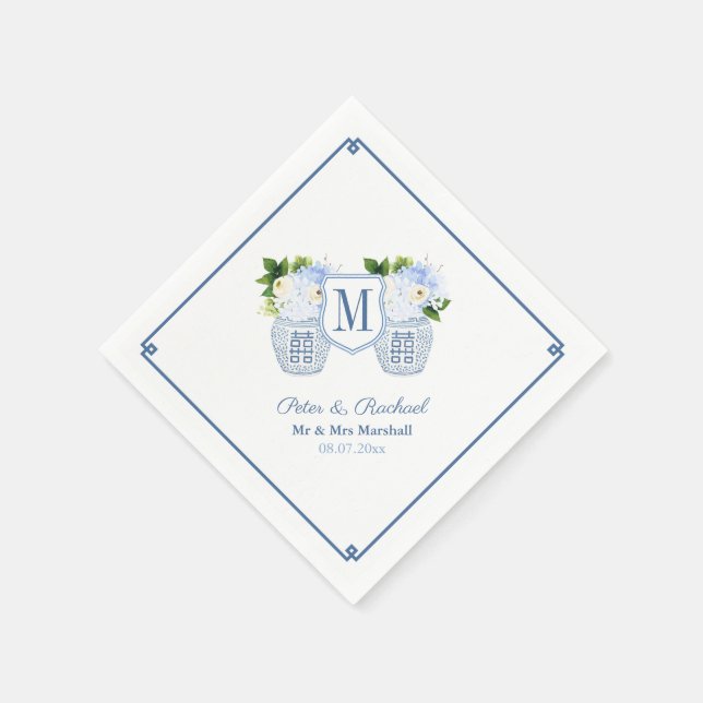 Elegant Monogram Chinoiserie Wedding Reception Napkin (Corner)