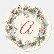 Elegant Monogram Christmas Wreath Family Photo