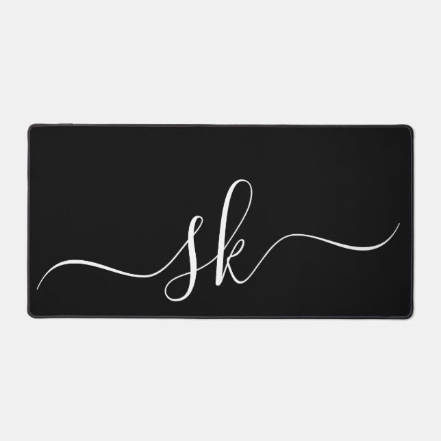 Elegant Monogram Classic Minimal Black and White  Desk Mat (Front)