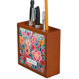 Elegant Monogram Colorful Floral Desk Organiser