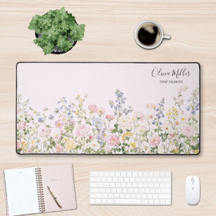 Elegant Monogram Colourful Flower Garden Floral Desk Mat