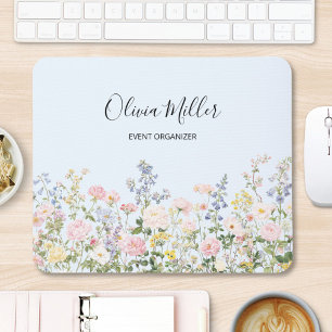 Elegant Monogram Colourful Flower Garden Floral Mouse Pad