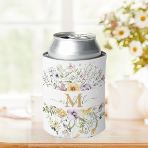 Elegant Monogram Colourful Wildflower Garden Flora Can Cooler