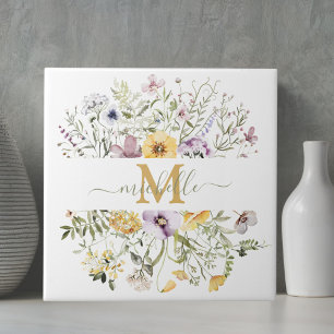 Elegant Monogram Colourful Wildflower Garden Flora Ceramic Tile