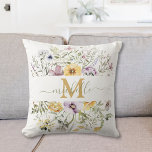 Elegant Monogram Colourful Wildflower Garden Flora Cushion<br><div class="desc">Brighten up your space with this elegant throw pillow! Featuring a colourful wildflower garden in yellow,  purple,  and sage green with a custom monogram.</div>