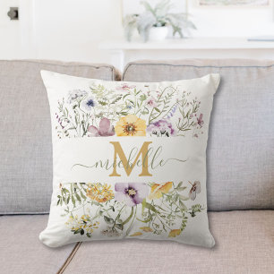 Elegant Monogram Colourful Wildflower Garden Flora Cushion