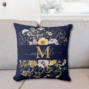 Elegant Monogram Colourful Wildflower Garden Flora Cushion