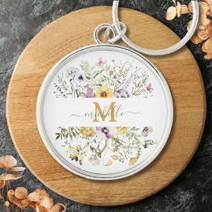 Elegant Monogram Colourful Wildflower Garden Flora Key Ring
