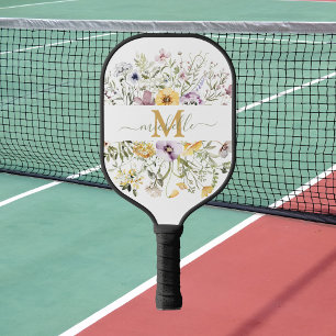 Elegant Monogram Colourful Wildflower Garden Flora Pickleball Paddle