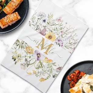 Elegant Monogram Colourful Wildflower Garden Flora Tea Towel