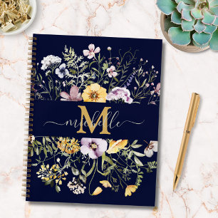 Elegant Monogram Colourful Wildflower To Do List Notebook
