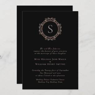 Elegant Monogram Copper Blush Black Wedding Invitation