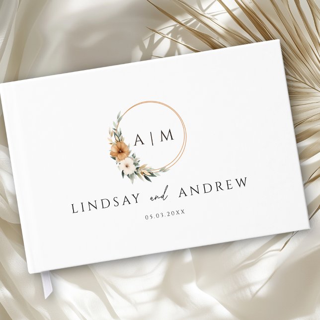 Elegant Monogram Copper Earthy Botanical Guest Book (Custom Elegant Monogram Copper Earthy Botanical Photo Guest Book)