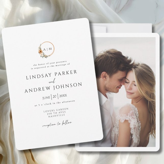 Elegant Monogram Copper Earthy Botanical Photo Invitation (Elegant Monogram Copper Earthy Botanical Photo Invitation)