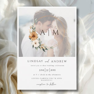 Elegant Monogram Copper Earthy Botanical Photo Invitation