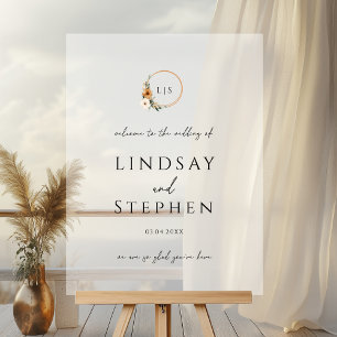 Elegant Monogram Copper Earthy Botanical Wedding Acrylic Sign