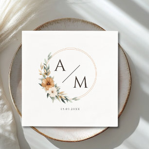 Elegant Monogram Copper  Earthy Botanical Wedding  Napkin