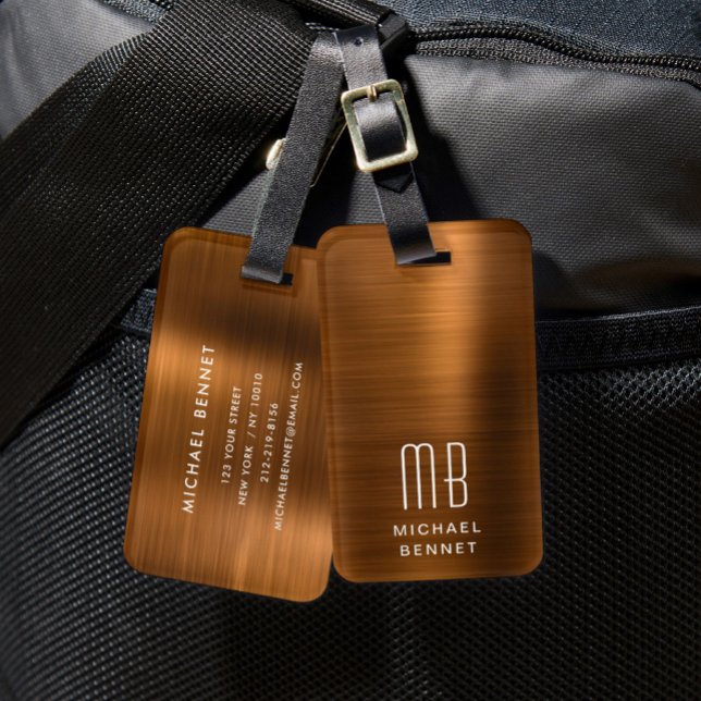 Elegant Monogram Copper Luggage Tag (Elegant Monogram Copper Luggage Tag)
