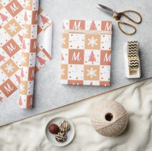 Elegant Monogram Copper Rose Gold & Pink Christmas Wrapping Paper