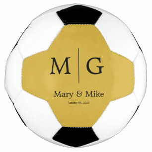 Elegant Monogram Couple Name Metallic Gold Soccer Ball