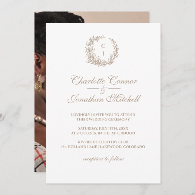  Elegant Monogram & Couple's Photo Wedding Invitation (Front/Back)