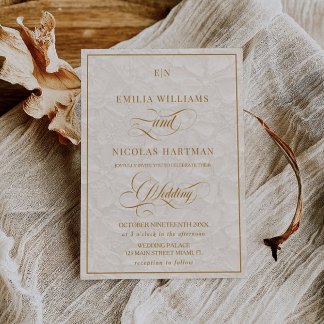 Elegant Monogram Cream Floral Wedding Invitation (Creator Uploaded)