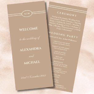 Elegant Monogram Cream Taupe Wedding Program