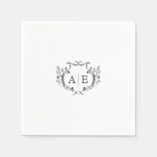 Elegant Monogram Crest Black and White Wedding  Napkin
