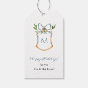 Elegant Monogram crest Happy Holidays  Gift Tags