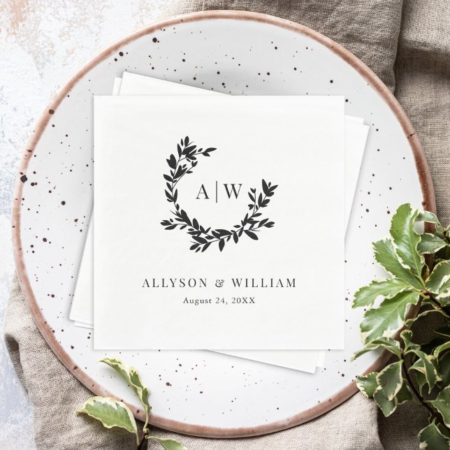 Elegant Monogram Crest Photo Botanical Wedding Napkin (Creator Uploaded)