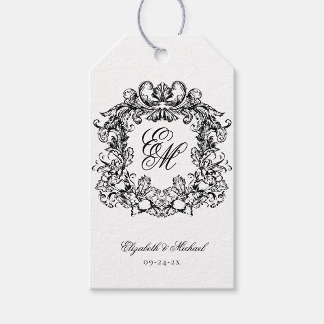 Elegant Monogram Crest Wedding Bridesmaid 2 Gift Tags (Front)