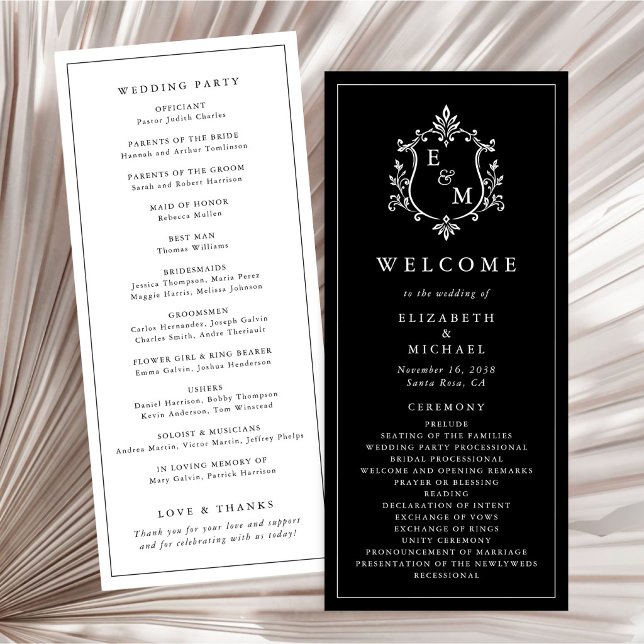 Elegant Monogram Crest Wedding Ceremony Program (Elegant Monogram Crest Wedding Ceremony Program)